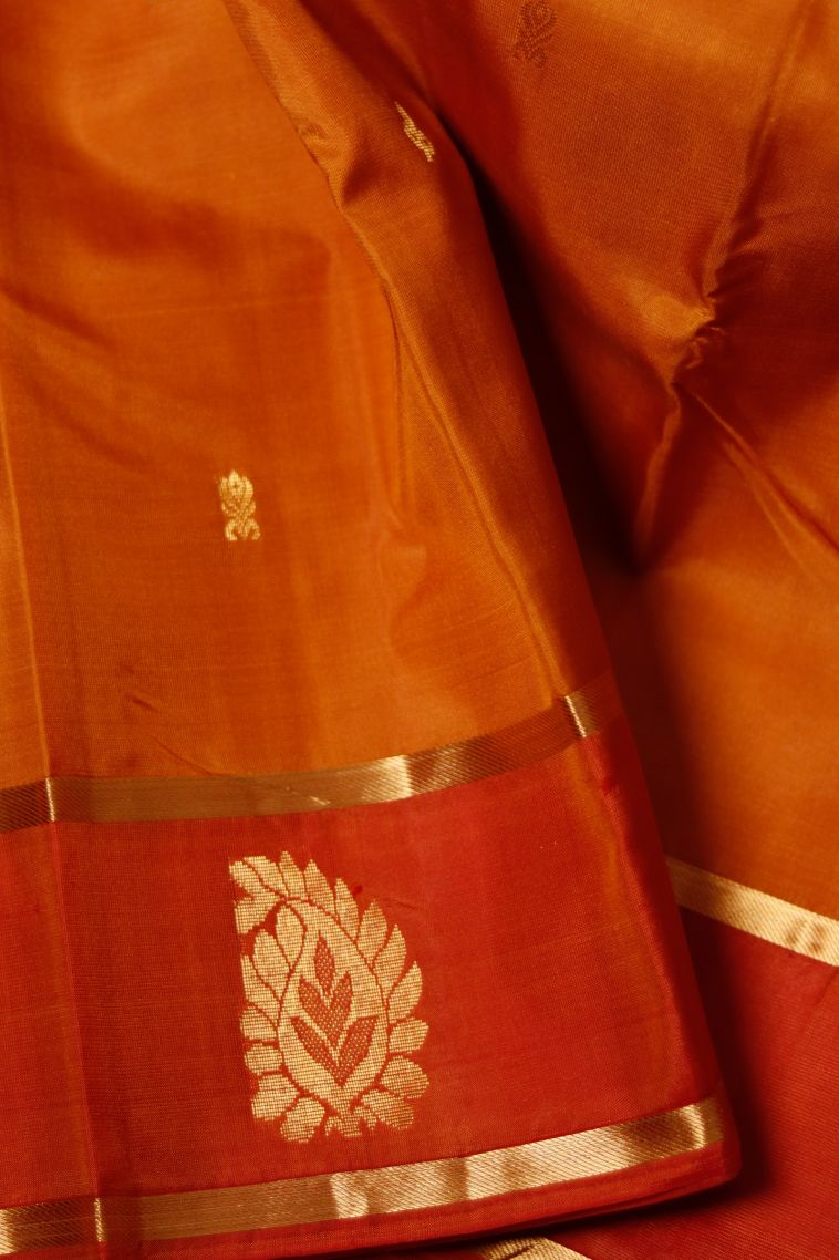 Golden Orange Designer Pure Silk Saree with Woven Work view 3
