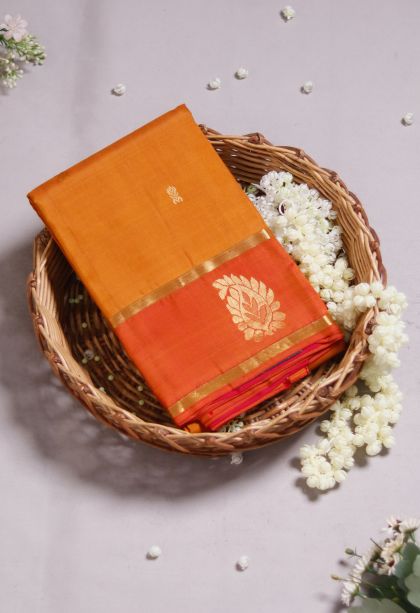 Golden Orange Designer Pure Silk Saree with Woven Work