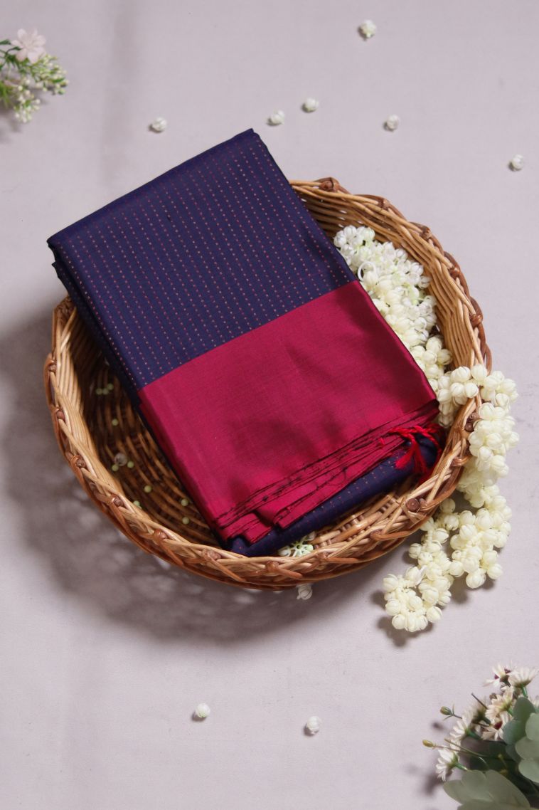 Designer Pure Silk Saree in Deep Purple with Elegant Solid Contrast Border view 1