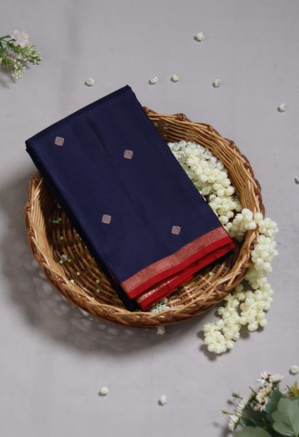 Classic Dark Blue Handwoven Pure Silk Saree Featuring Gold Zari Work
