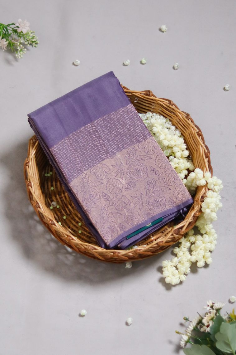 Modern Pure Silk Saree in Purple with Designer Solid Border view 1
