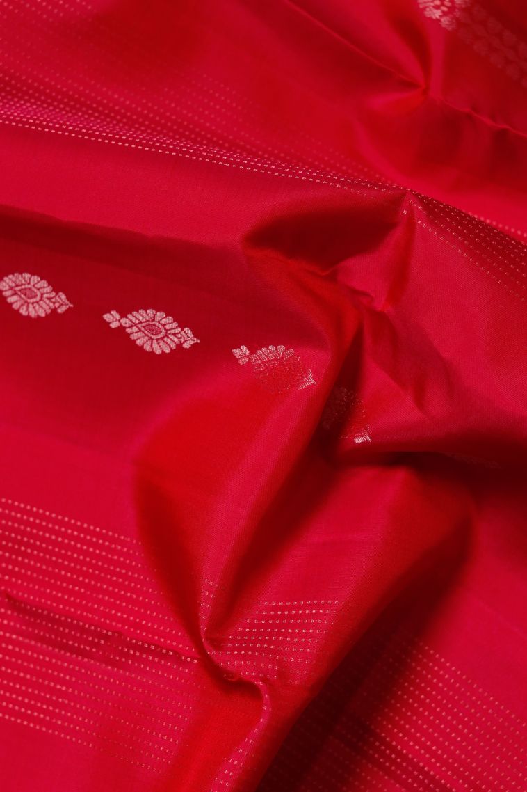 Modern Pure Silk Saree in Red with Designer Geometric Border view 3