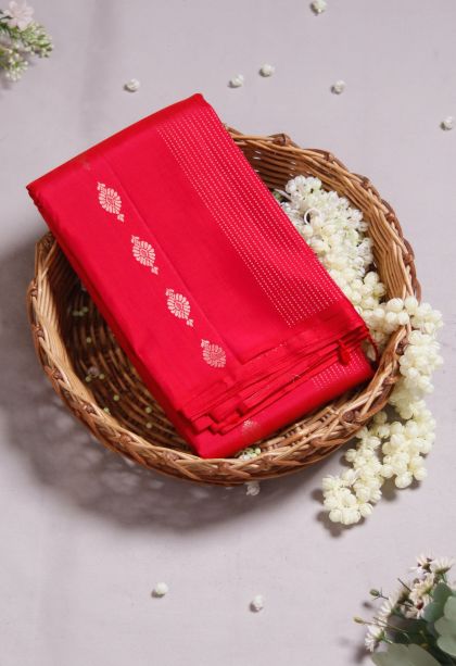 Modern Pure Silk Saree in Red with Designer Geometric Border