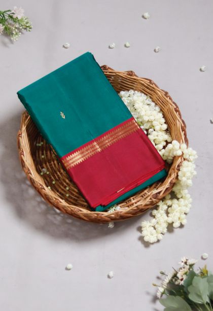 Traditional Teal Green Solid Colour Pure Silk Saree - Ideal for Festive