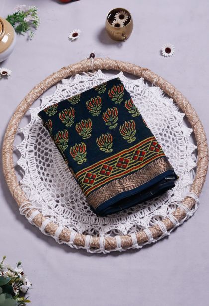 Designer Lightweight Saree in Navy Blue with Elegant Geometric Border