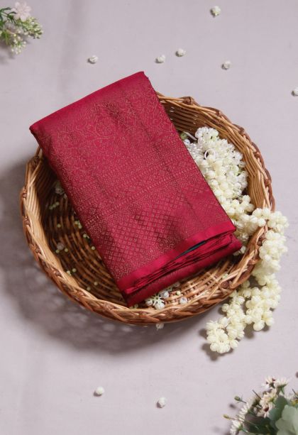 Modern Pure Silk Saree in Maroon-pink with Designer Abstract Motif Border