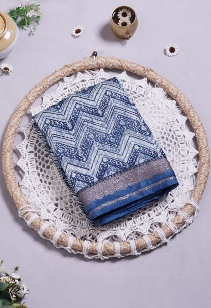 Festive Wear Soft & Flowing Saree in Blue with Printed Accents