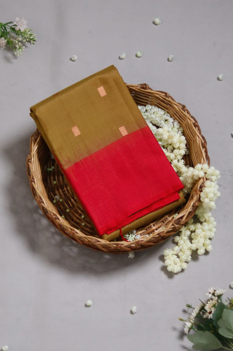 Elegant Wear Pure Silk Saree in Olive Green with Woven Accents view 1