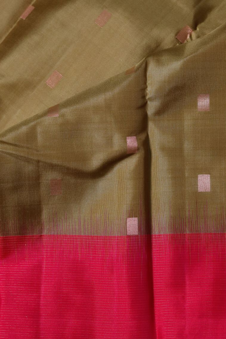 Elegant Wear Pure Silk Saree in Olive Green with Woven Accents view 3