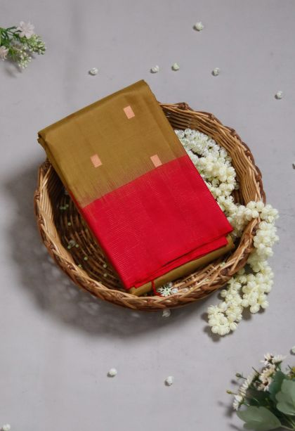 Elegant Wear Pure Silk Saree in Olive Green with Woven Accents