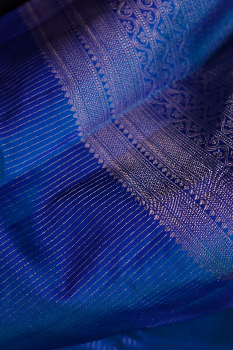 Pure Silk Saree in Blue with Woven Accents view 3