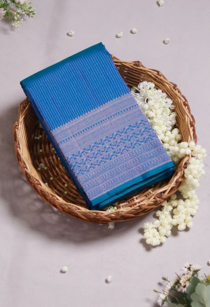 Pure Silk Saree in Blue with Woven Accents