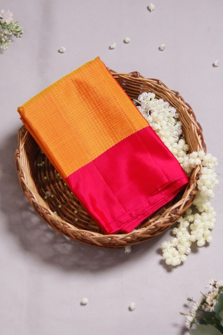 Pure Silk Saree in Golden Yellow Shade with Without Zari Detailing view 1