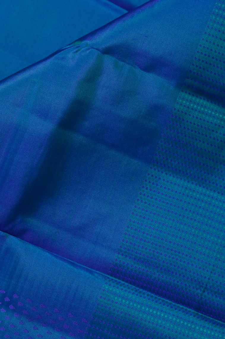 Designer Pure Silk Saree in Blue with Elegant Floral Border view 2