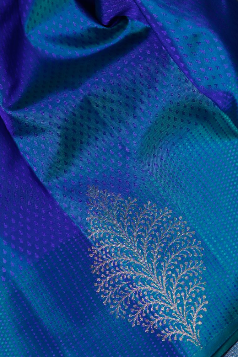 Designer Pure Silk Saree in Blue with Elegant Floral Border view 3