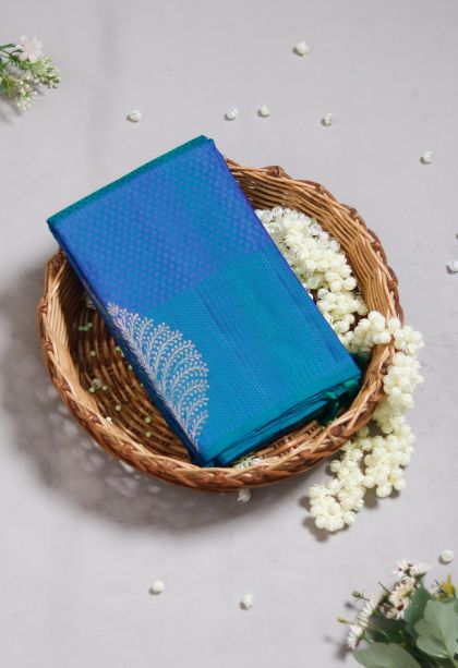 Designer Pure Silk Saree in Blue with Elegant Floral Border