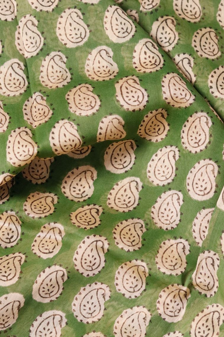 Designer Lightweight Saree in Green with Elegant mustard yellow paisley patterns. view 4