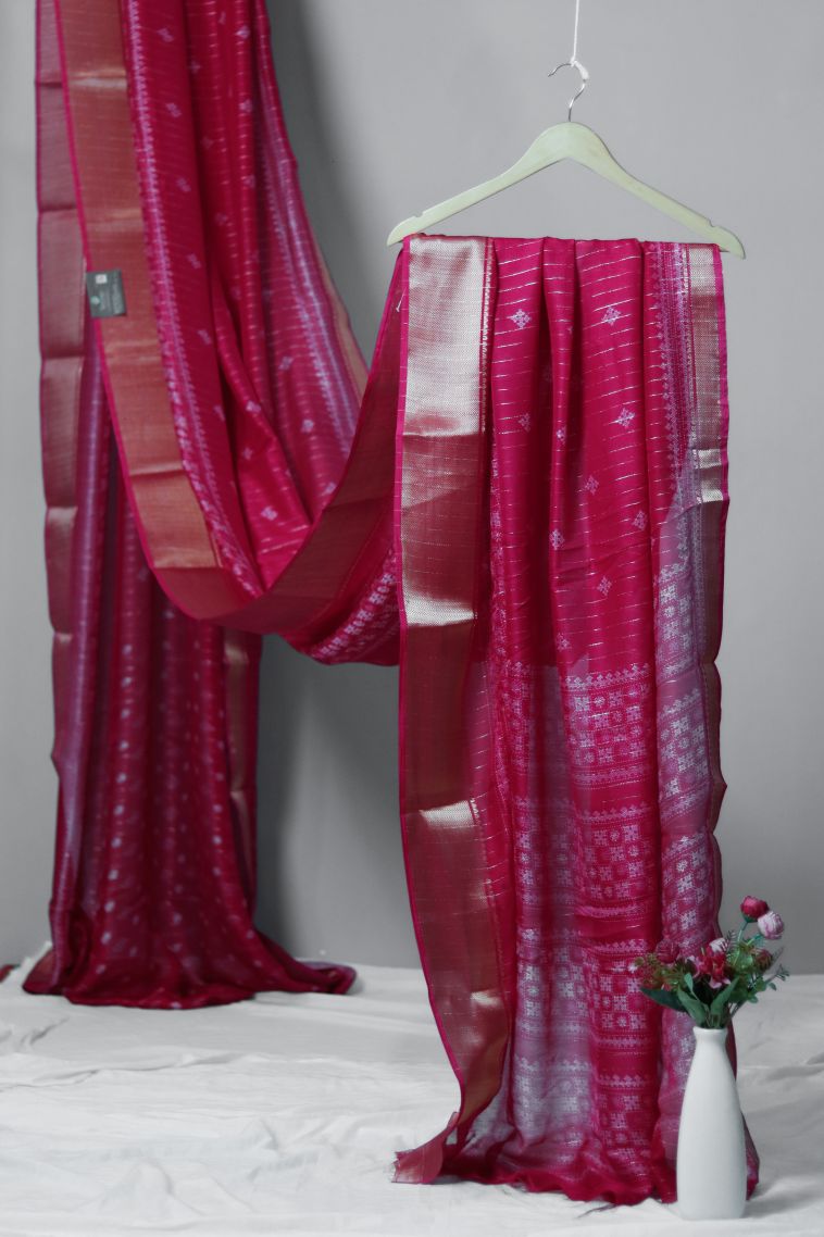 Classic Dola Silk Saree in Rani Pink view 1