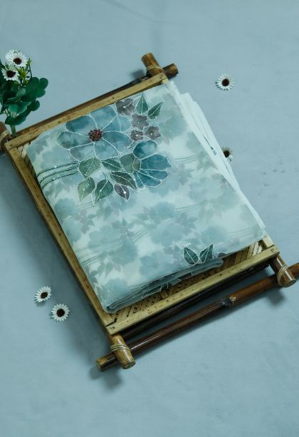Fancy Soft & Flowing Blue Saree Featuring Floral Design
