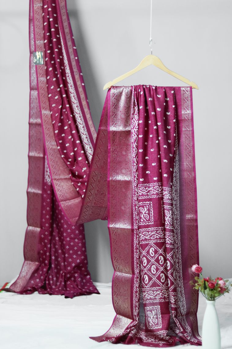 Elegant Dola Silk Saree in Maroon-Pink with Floral Motifs Border - Perfect for Festive view 1