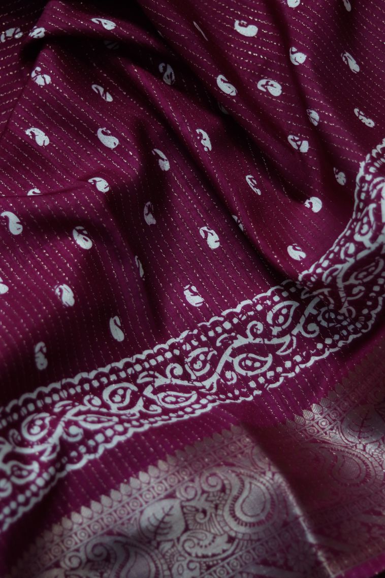 Elegant Dola Silk Saree in Maroon-Pink with Floral Motifs Border - Perfect for Festive view 4