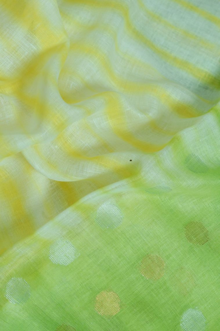 Pure Linen Saree with Green and yellow Mix shades - Timeless Style view 3