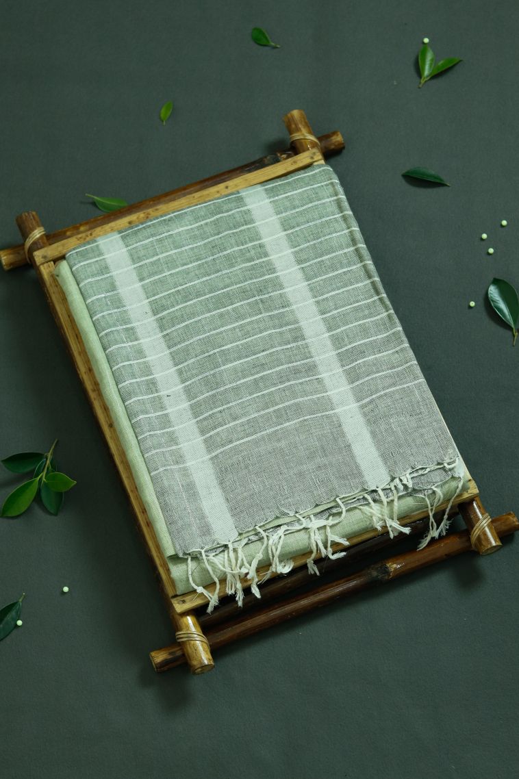 Office Wear Pastel Green Pure Linen Saree - Comfortable and Stylish view 1