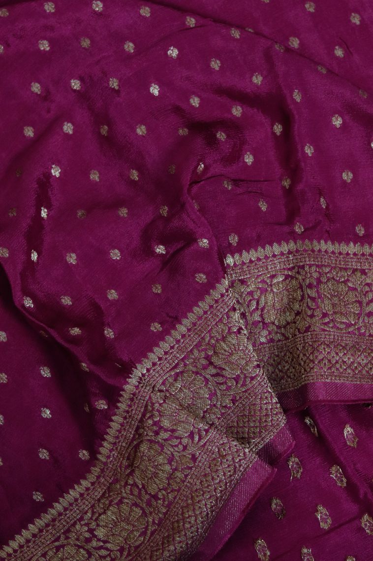 Designer Silk-cotton Banarasi Saree in Magenta with Elegant Floral Motifs Border view 4