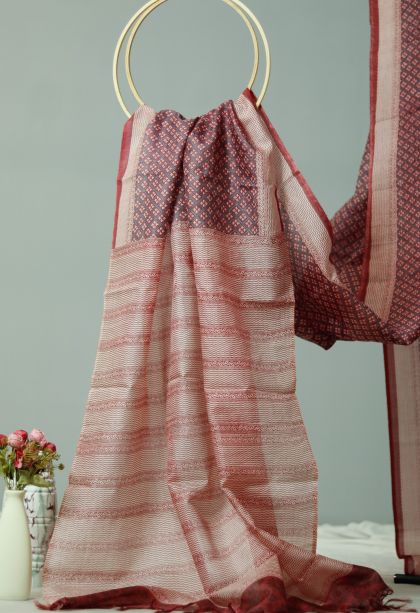 Traditional Floral Motif Tusser Silk Saree - Ideal for Festive