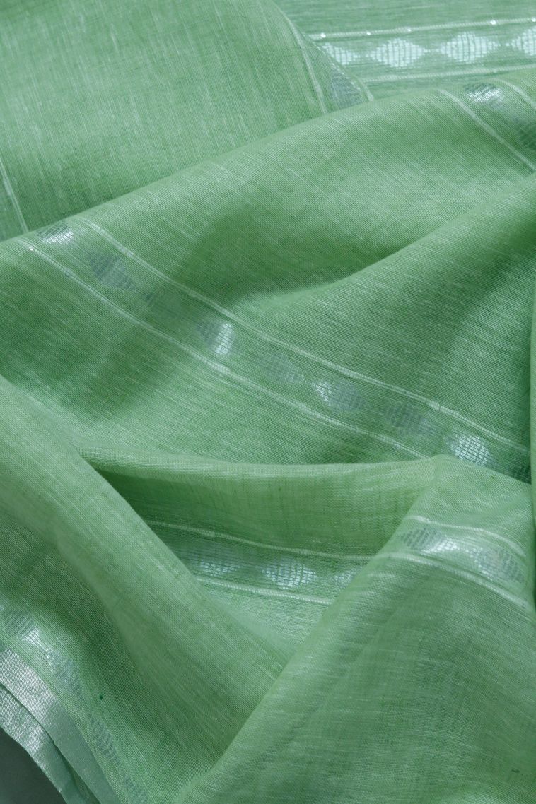 Comfortable Wear Pure Linen Saree in Pastel Green with Woven Accents view 4