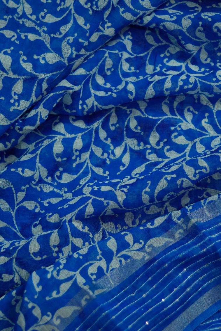 Festive Collection Dola Silk Saree in Blue with Floral Motifs view 4