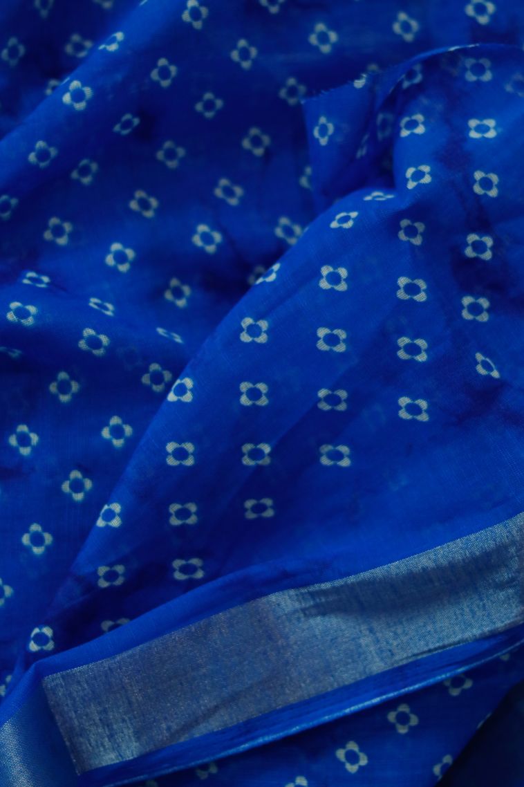 Festive Collection Dola Silk Saree in Blue with Floral Motifs view 3