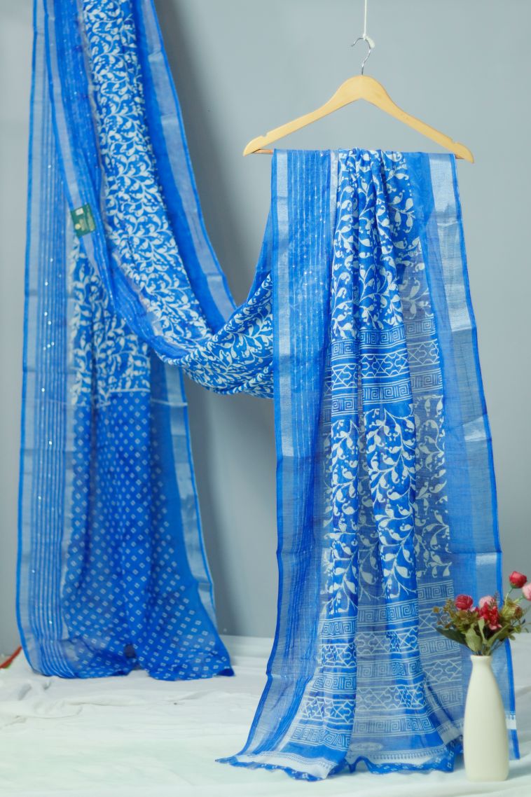 Festive Collection Dola Silk Saree in Blue with Floral Motifs view 1