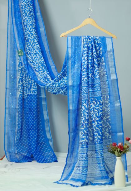 Festive Collection Dola Silk Saree in Blue with Floral Motifs