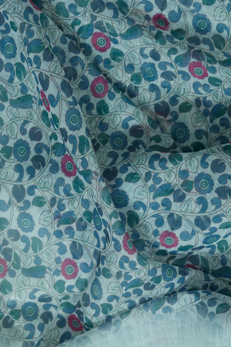 Designer Blue Linen Saree with Woven Work view 3
