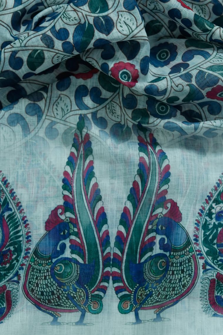 Designer Blue Linen Saree with Woven Work view 4