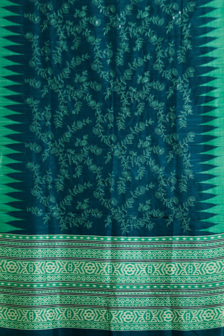 Traditional Floral Soft & Flowing Saree in Dark Teal Green - Ideal for Festive view 2