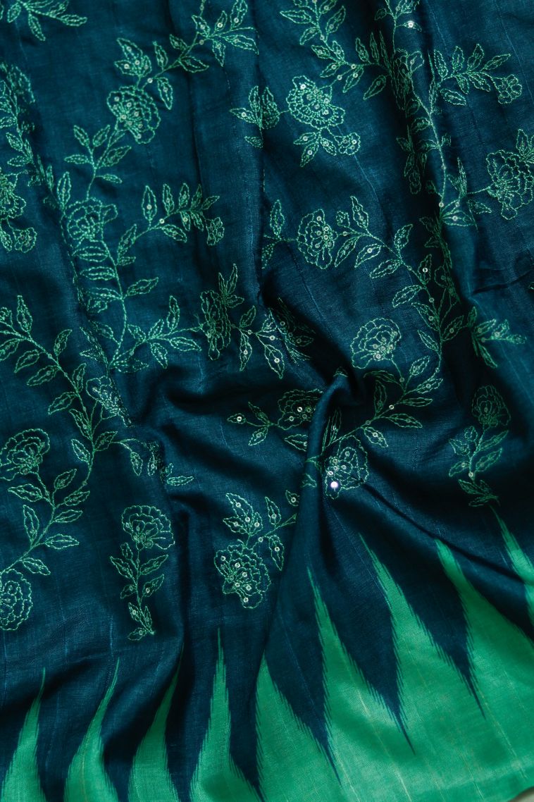 Traditional Floral Soft & Flowing Saree in Dark Teal Green - Ideal for Festive view 4
