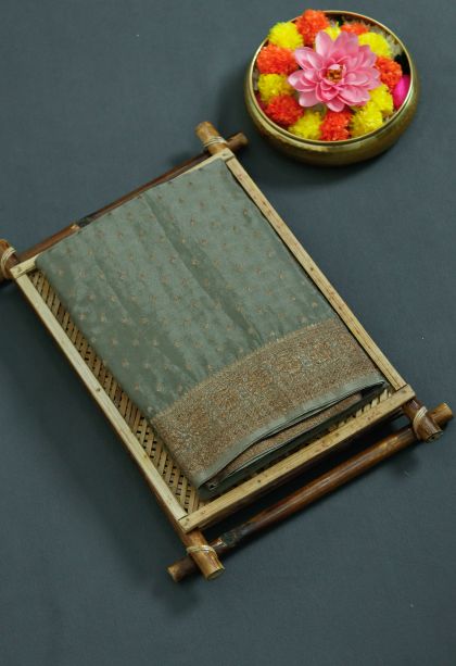 Graceful Dusty Mint Green Silk-cotton Banarasi Saree