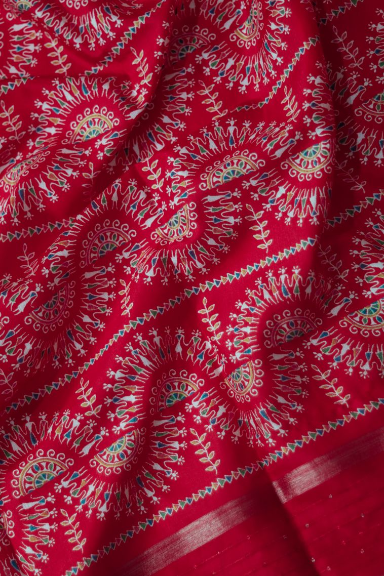 Festive Wear Red Dola Silk Saree - Comfortable and Stylish view 4