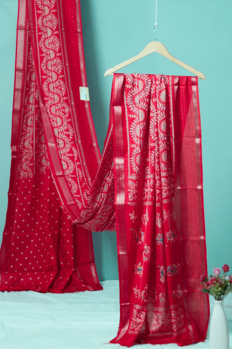 Festive Wear Red Dola Silk Saree - Comfortable and Stylish view 1