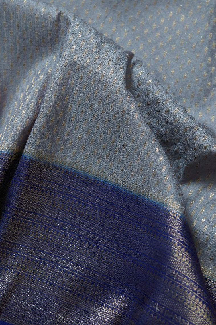 Modern Lightweight Saree in Light Grey-blue with Designer Abstract Motif Border view 3