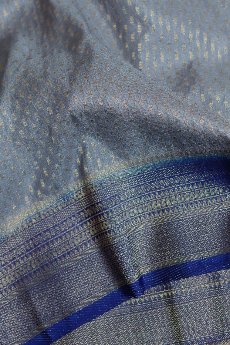 Modern Lightweight Saree in Light Grey-blue with Designer Abstract Motif Border view 2