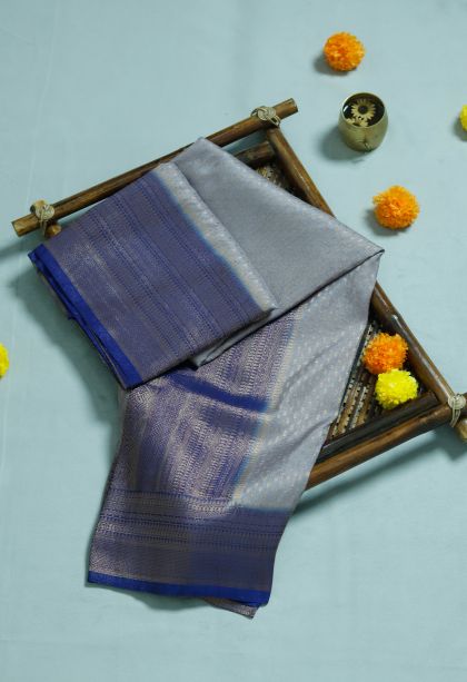 Modern Lightweight Saree in Light Grey-blue with Designer Abstract Motif Border
