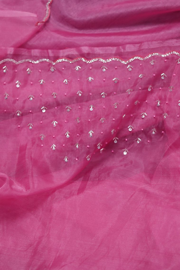 Party Wear Soft & Flowing Saree in Pink with Embroidery Accents view 1