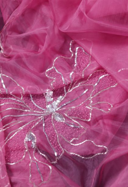 Party Wear Soft & Flowing Saree in Pink with Embroidery Accents