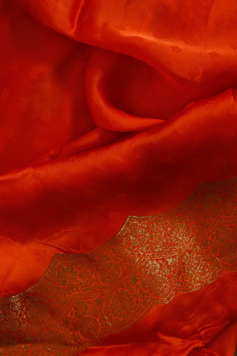 Elegant Saffron Silk-cotton Saree with Subtle Buti Detailing view 3