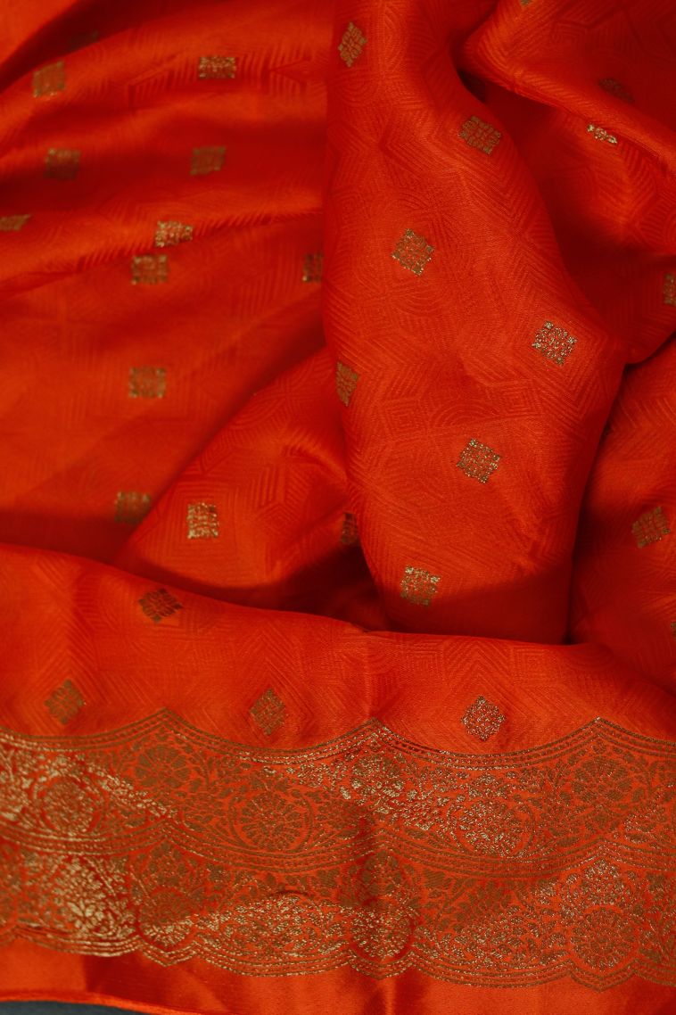 Elegant Saffron Silk-cotton Saree with Subtle Buti Detailing view 4