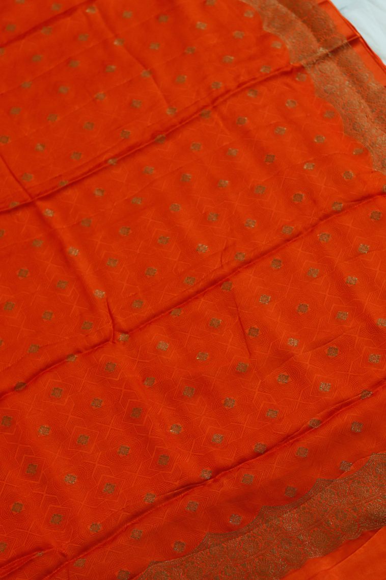 Elegant Saffron Silk-cotton Saree with Subtle Buti Detailing view 2