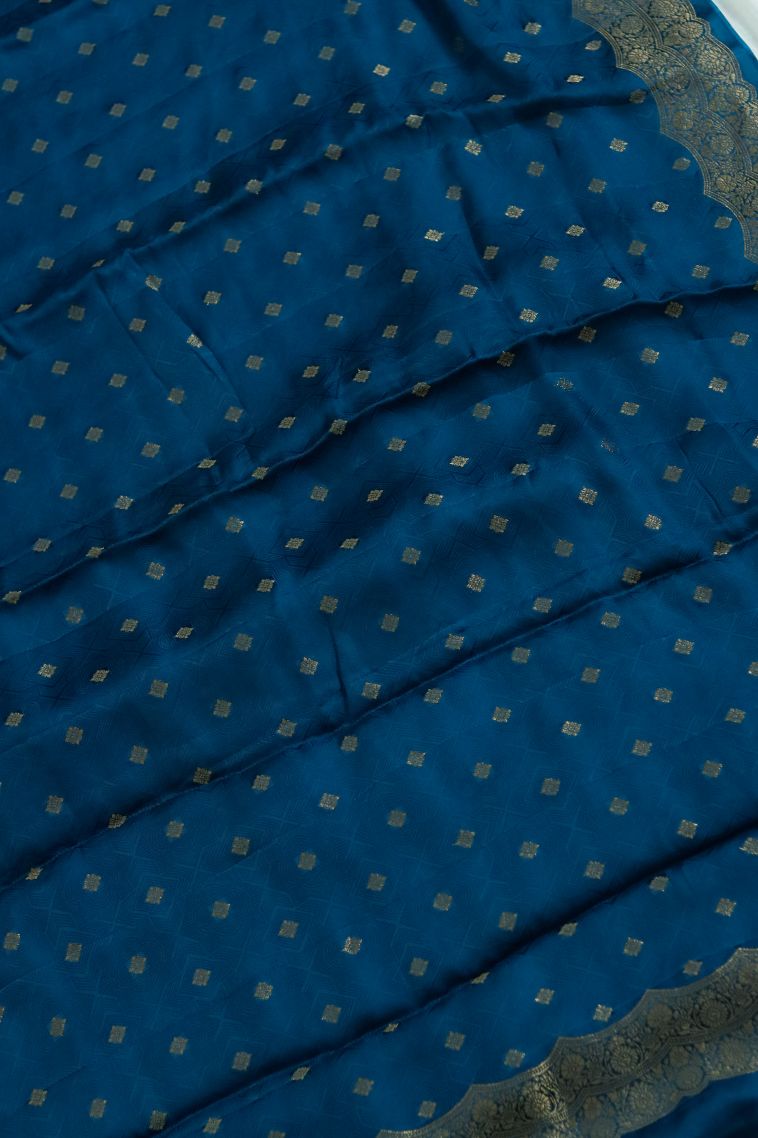 Festive Collection Silk-cotton Saree with Rich Buti Deep Teal Blue view 2